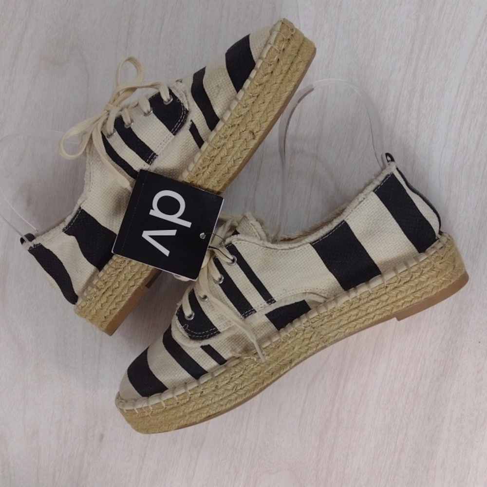 Dolce Vita Cream Black Striped Platform Espadrilles, Size 9.5 New - Picture 8 of 8